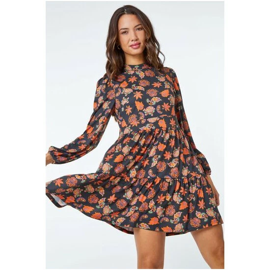 unnamed-file-434.jpg Dusk Orange Multi High Neck Paisley Print Swing Dress -Dusk Shop unnamed file 434