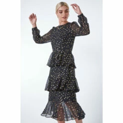 Dusk Black Tiered Metallic Spot Print Maxi Dress