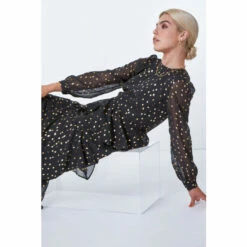 Dusk Black Tiered Metallic Spot Print Maxi Dress -Dusk Shop unnamed file 443