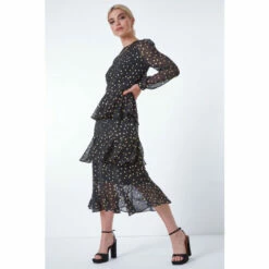 Dusk Black Tiered Metallic Spot Print Maxi Dress -Dusk Shop unnamed file 444