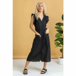 Dusk Black Belted Frill Hem Shift Dress