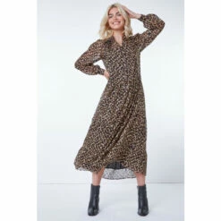 Dusk Brown Tiered Animal Print Ruffle Dress -Dusk Shop unnamed file 474