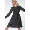 Dusk Black Metallic Foil Spot Dress