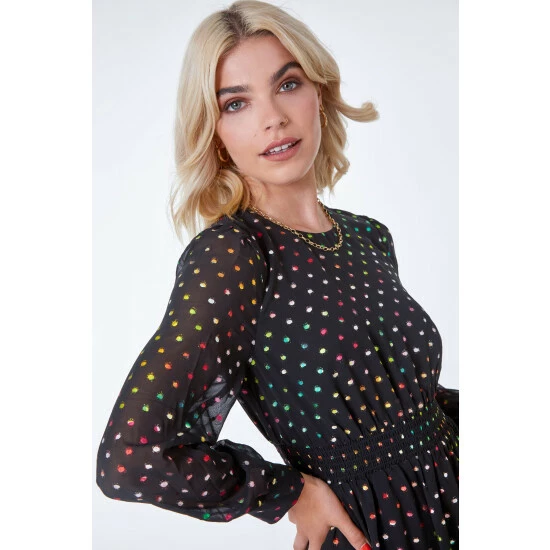 unnamed-file-480.jpg Dusk Black Metallic Foil Spot Dress -Dusk Shop unnamed file 480