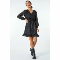 Dusk Black Heart Print Burnout Frill Dress