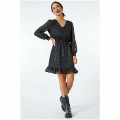 Dusk Black Heart Print Burnout Frill Dress -Dusk Shop unnamed file 494