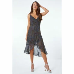 Dusk Black Multi Metallic Stripe Frill Hem Midi Dress -Dusk Shop unnamed file 504