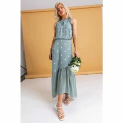 Dusk Green Tiered Multi Spot Print Dress