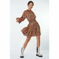 Dusk Orange Floral Print Frill Mini Dress -Dusk Shop unnamed file 514