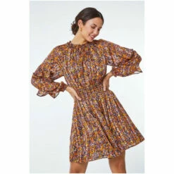 Dusk Orange Floral Print Frill Mini Dress -Dusk Shop unnamed file 517