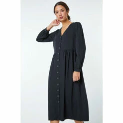 Dusk Black Button Through Midi Dress