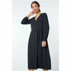Dusk Black Button Through Midi Dress -Dusk Shop unnamed file 535