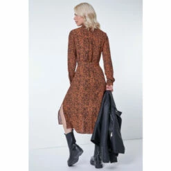Dusk Brown Animal Print Midi Long Sleeve Shirt Dress -Dusk Shop unnamed file 552