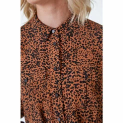 Dusk Brown Animal Print Midi Long Sleeve Shirt Dress -Dusk Shop unnamed file 554