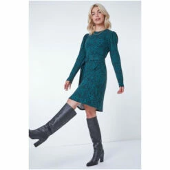 Dusk Red Animal Print Belted Fit & Flare Dress -Dusk Shop unnamed file 574