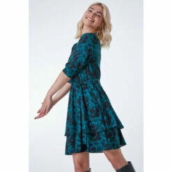 Dusk Teal Green Contrast Floral Tiered Dress -Dusk Shop unnamed file 582