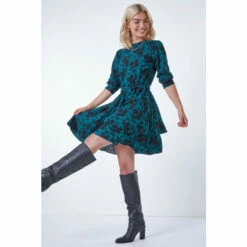 Dusk Teal Green Contrast Floral Tiered Dress -Dusk Shop unnamed file 584