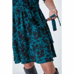 Dusk Teal Green Contrast Floral Tiered Dress -Dusk Shop unnamed file 585