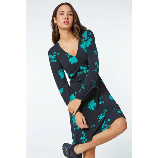 unnamed-file-593.jpg Dusk Black & Teal Green Floral Frill Detail Fit & Flare Dress -Dusk Shop unnamed file 593