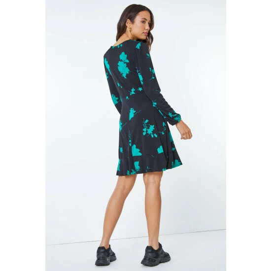 unnamed-file-595.jpg Dusk Black & Teal Green Floral Frill Detail Fit & Flare Dress -Dusk Shop unnamed file 595