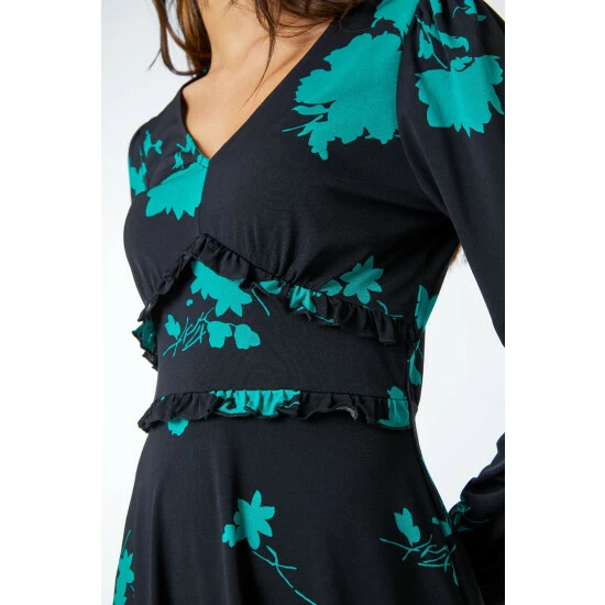 unnamed-file-597.jpg Dusk Black & Teal Green Floral Frill Detail Fit & Flare Dress -Dusk Shop unnamed file 597