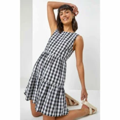 Dusk Black Check Tiered Mini Dress