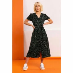 Dusk Black & White Multi Ditsy Spot Print Button Down Dress