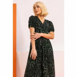 Dusk Black & White Multi Ditsy Spot Print Button Down Dress -Dusk Shop unnamed file 617