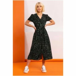 Dusk Black & White Multi Ditsy Spot Print Button Down Dress -Dusk Shop unnamed file 620