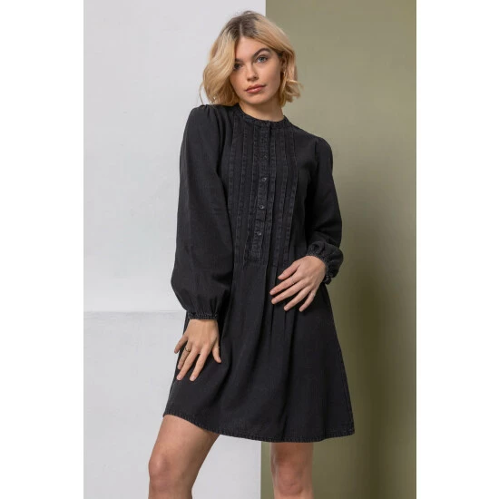 unnamed-file-629.jpg Dusk Black Pintuck Detail Denim Shirt Dress -Dusk Shop unnamed file 629