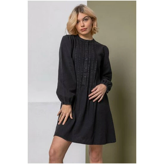 unnamed-file-633.jpg Dusk Black Pintuck Detail Denim Shirt Dress -Dusk Shop unnamed file 633