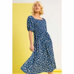 Dusk Blue Ditsy Floral Shirred Midi Dress -Dusk Shop unnamed file 637