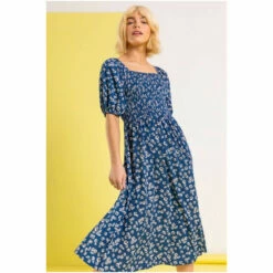 Dusk Blue Ditsy Floral Shirred Midi Dress -Dusk Shop unnamed file 639