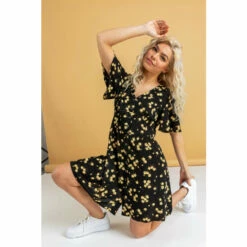 Dusk Black Floral Button Through Dress -Dusk Shop unnamed file 65