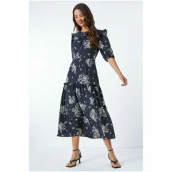 Dusk Black Floral Frill Detail Tiered Maxi Dress -Dusk Shop unnamed file 659