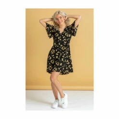 Dusk Black Floral Button Through Dress -Dusk Shop unnamed file 66