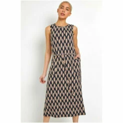 Dusk Black Abstract Print Drawcord Midi Dress -Dusk Shop unnamed file 664