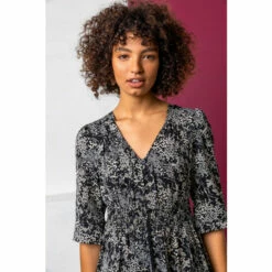 Dusk Black Floral Print Shirred Waist Maxi Dress -Dusk Shop unnamed file 668