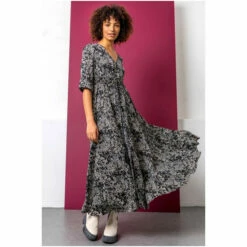 Dusk Black Floral Print Shirred Waist Maxi Dress -Dusk Shop unnamed file 669