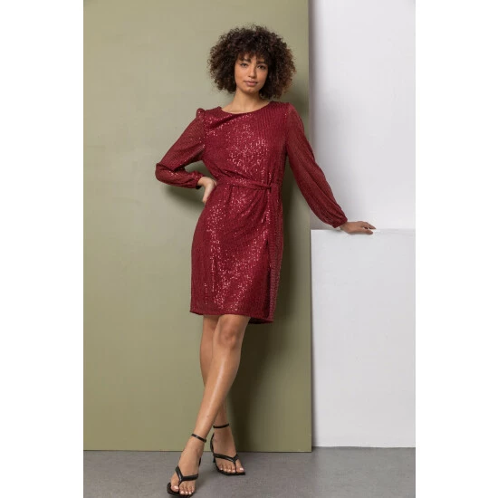 unnamed-file-671.jpg Dusk Red Belted Sequin Sheer Sleeve Dress -Dusk Shop unnamed file 671