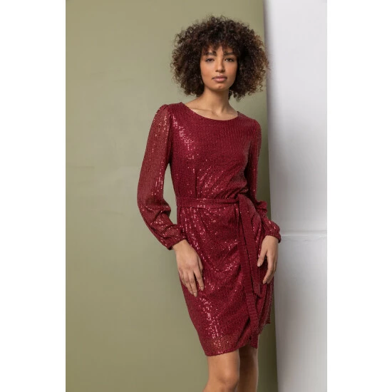 unnamed-file-673.jpg Dusk Red Belted Sequin Sheer Sleeve Dress -Dusk Shop unnamed file 673