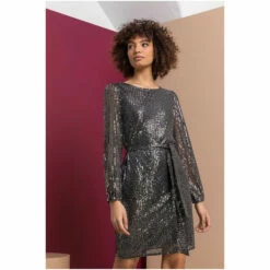 Dusk Red Belted Sequin Sheer Sleeve Dress 6 Dusk Red Belted Sequin Sheer Sleeve Dress -Dusk Shop unnamed file 675