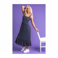 Dusk Navy Frilled Hem Spot Print Maxi Dress -Dusk Shop unnamed file 680