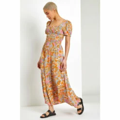 Dusk Orange Retro Floral Print Tiered Maxi Dress 4 Dusk Orange Retro Floral Print Tiered Maxi Dress -Dusk Shop unnamed file 69