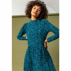 Dusk Blue Floral Tiered High Neck Dress -Dusk Shop unnamed file 693