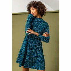 Dusk Blue Floral Tiered High Neck Dress -Dusk Shop unnamed file 694