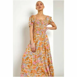 Dusk Orange Retro Floral Print Tiered Maxi Dress 6 Dusk Orange Retro Floral Print Tiered Maxi Dress -Dusk Shop unnamed file 71