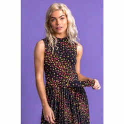 Dusk Black Floral Pleated Belt Waist Maxi Dress -Dusk Shop unnamed file 710