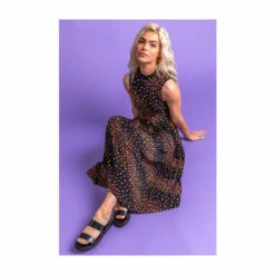 Dusk Black Floral Pleated Belt Waist Maxi Dress -Dusk Shop unnamed file 711