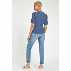 Dusk Blue Ditsy Spot Print Buttoned Blouse -Dusk Shop unnamed file 714